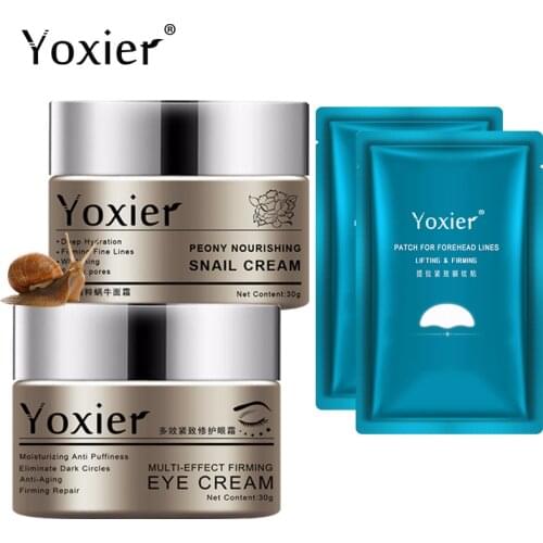 Buy 2 Get 1 Gift Yoxier Snail Face Cream Eye Cream Moisturizing Lifting Firming Fine Lines Remove Eye Bag Skin Care Case set