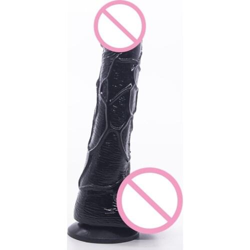 Black 7.5 Inches Realistic Dildo Waterproof Flexible penis with textured shaft and strong suction cup Sex toy for women