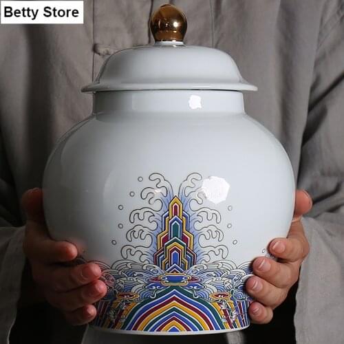 Enamel Tea Caddy Ceramic Large-capacity Sealed Storage Jar with Lid Living Room Decoration Candy Small Object Storage Container