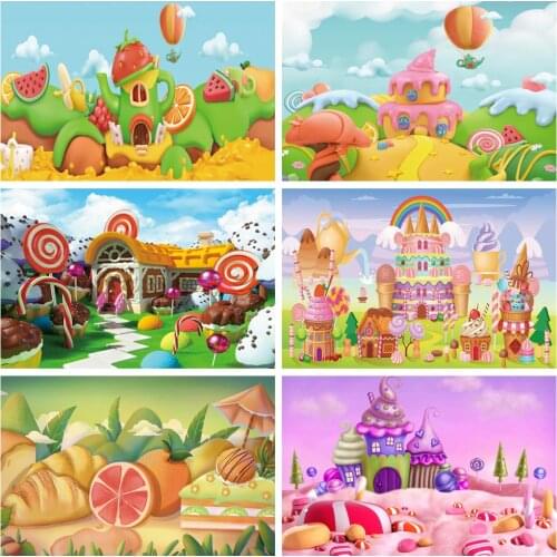 Laeacco Baby Shower Backdrops Sweet World Candy Cake Ice Cream Castle Children Birthday Newborn Photography Background Photozone