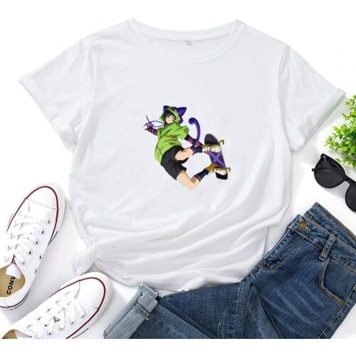 Anime Graphic Tee Women Funny Skateboarding Boy T Shirt Women Fashion Personality Tshirt for Women Summer Casual Tee Shirt Women