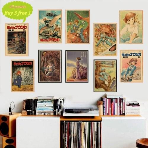Warriors of the Wind Hayao Miyazaki Nausicaa of the Valley Paintings Vintage Kraft Posters Coated Wall Sticker Home Decor