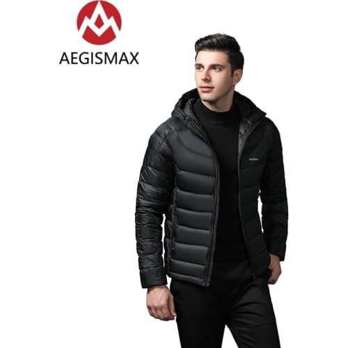 AEGISMAX 95% White Goose Down Jacket Men Ultralight Hooded Warm Coat Wind Protection Solid Color for Outdoor Hiking Camping Ski
