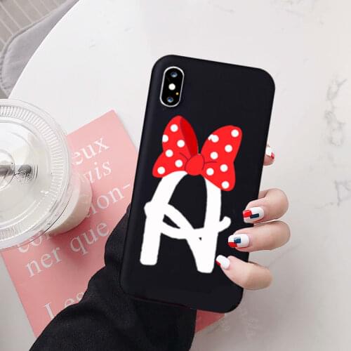 JAMULAR Cute Cartoon Bow Letter Phone Case For iPhone 12 Pro Mini XS MAX X 11 Plus Fashion Black Silicone Soft Cover Fundas