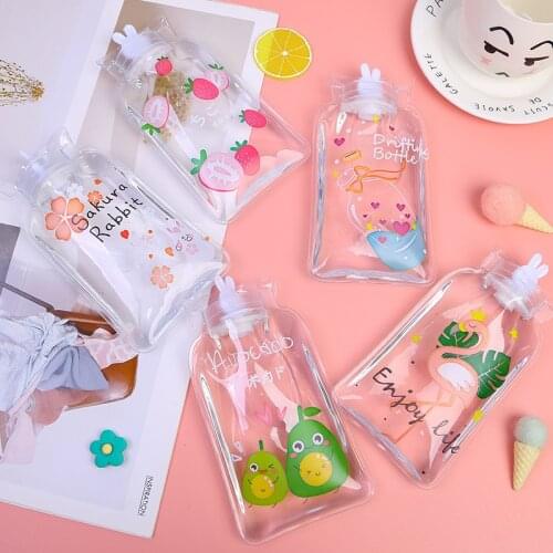 Mini Hand Warm Water Bottle Transparent Portable Hand Warmer Water Bag Cartoon Flamingo Avocado PVC Heat Therapy Bottle