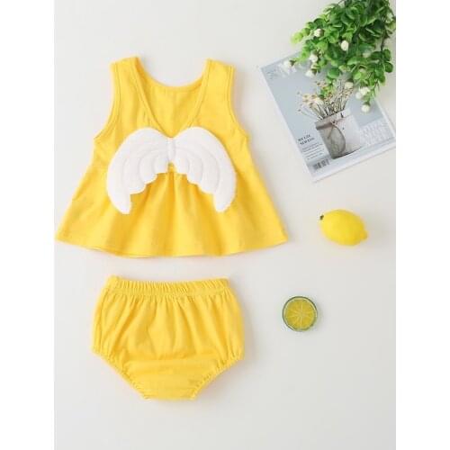 Fashion Summer Toddler Girl Clothes Set 2 Piece Solid Lovely Wings Behind Sleeveless Tops+short Pants Party Princess Dress 1-6Y