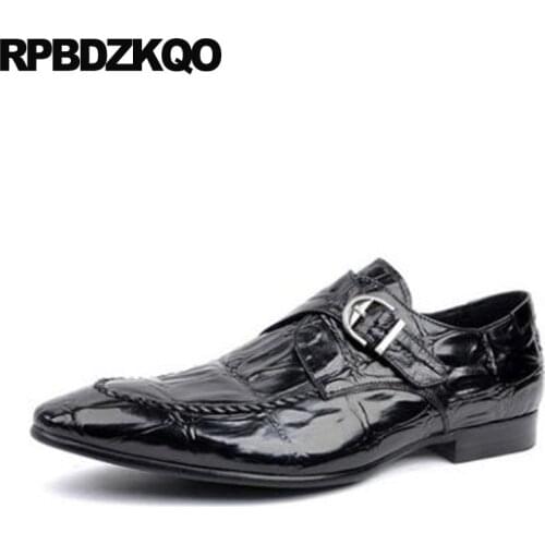 Snake Skin Crocodile Monk Strap Pointed Toe Wedding Snakeskin Burgundy Handmade Men Dress Shoes With Buckled Black Prom Metal