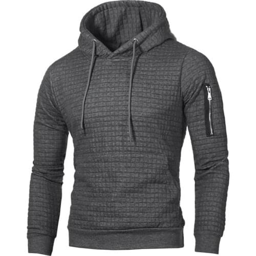 Men Solid Color Jacquard Warm Long Sleeve Pullover Hoodie Sports Sweatshirt Top