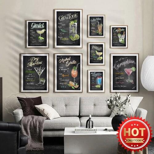 Bar Club Wall Decor,Cocktail Hanging Picture,Long Island Ice Tea Wall Stickers,Bloody Mary Decorative Picture,caipirinha Cockta