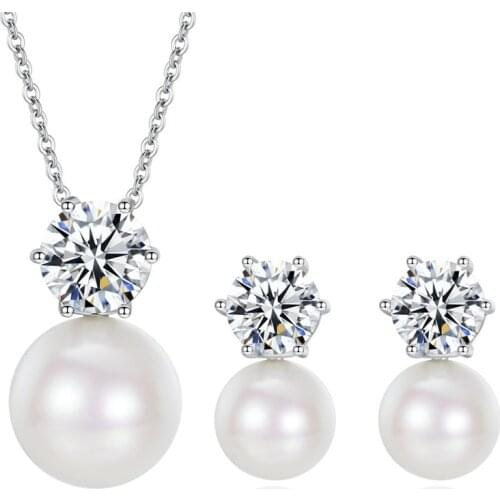 New Simple White Imitation Glass Pearl Earrings Necklaces for Women Zircon Pearl Jewelry Set Bride Wedding Party Jewelry Gift