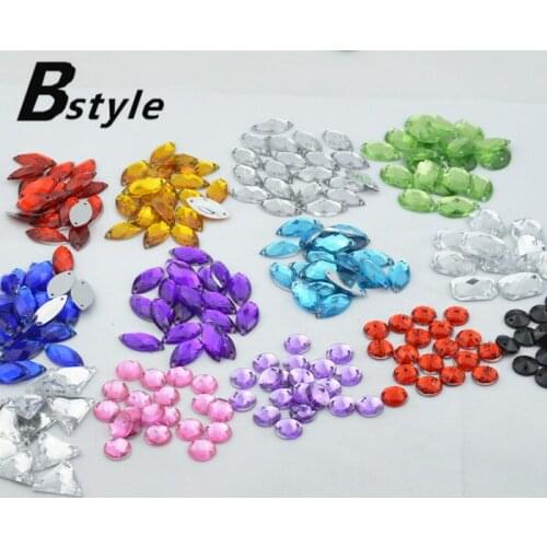 300pcs 13 style flat Back Mix Color Mixed size acrylic rhinestones mixed shape Mixed Sew on Rhinestones bead Accessories