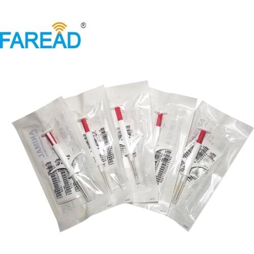 Free shipping 134.2Khz RFID Animal Tag 1.4 *8mm FDX-B Glass PIT tag Microchip Transponder for Pet Identification with syringe