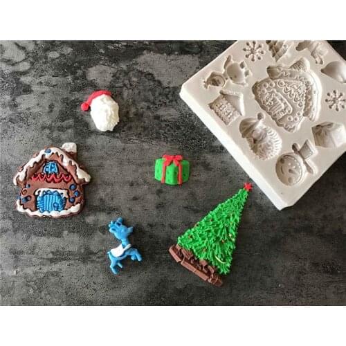 Christmas Series Snowman House Silicone Fondant Mold Kitchen Accessories Chocolate Candy Cake Decoration Tool D006