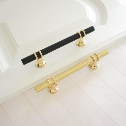 3.78" 5" 6.3"Zinc Alloy Cabinet Handles Black Gold Knobs for Drawer and Wardrobe Modern Dresser Door Pulls Furniture Hardware