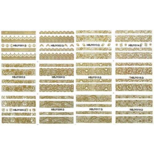 12 SHEETS NAIL ART 3D SELF ADHESIVE GOLD SILVER BLACK WHITE STICKER DECAL SLIDER LACE CROWN FLOWER ABSTRACT HBJY01-18