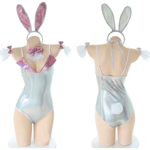 Cute Anime Bunny Girl Cosplay Costume Halloween Women PU Leather Sexy Jumpsuit Erotic Roleplay Kawaii Lingerie for Couples
