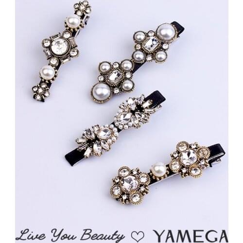 Luxury Vintage Rhinestone Hair Jewelry Accessories Pearl Hair Pins Gold Wedding Head piece Crystal Hair Clips For Women Girls