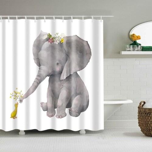 Animals Shower Curtain Cartoon Elephant and Duck Fashion Bath Accessories with Hooks Waterproof Polyester Fabric Bathroom Decor