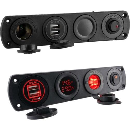 12V 4.2A 4 Hole Switch Panel Cigarette Lighter Charger 2 USB LED Temperature Voltage Display for Boat Car Truck parts
