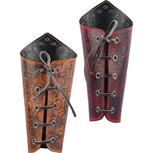 Punk Gothic PU Leather Wrist Bracer Arm Armor Protector Wristband Embossed Leathery for Biker Motorcyclist Costume Arm Warmers