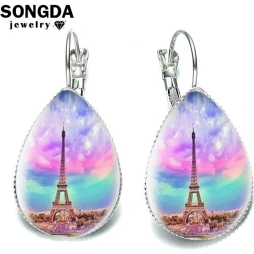 SONGDA 2021 New Eiffel Fashion Large Earrings Paris Party Earring Bridal Costume Jewelry Romantic Souvenirs Girl Jewelry Gift