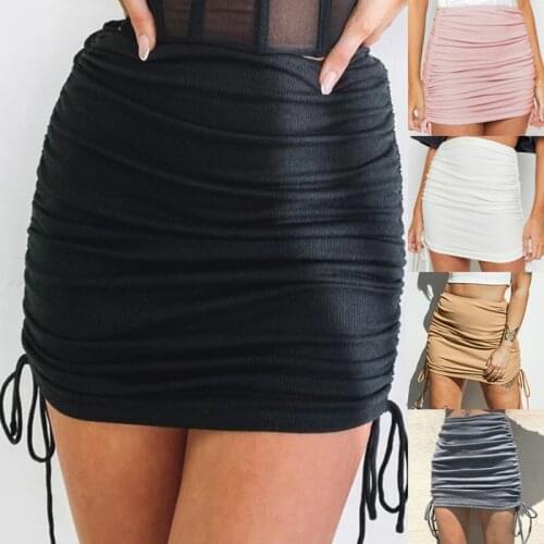 2021 Spring Autumn Women Skirts Harajuku Period Ladies Mini Skirts Knitting Thread Side Draw String Elastic Sexy Skirts Female