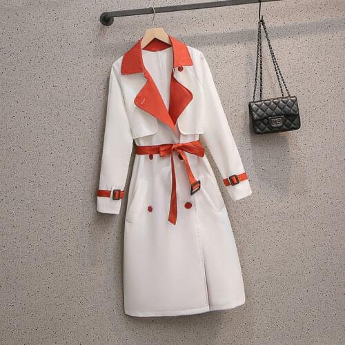 Large Size Womens Color Matching Windbreaker Spring Fall Loose Long Overcoat 2021 Female Fashion Thin Trench Coat With Belt 4XL