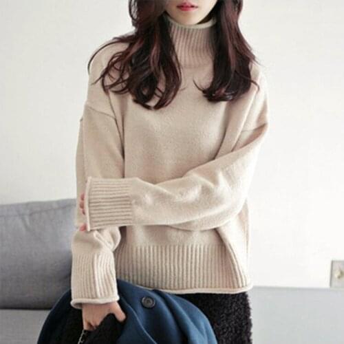 Womens Lazy White Loose Sweater Rendering Unlined Upper Garment Thickening Pullover High Lead Sweater Long Sleeve Pullover Tops