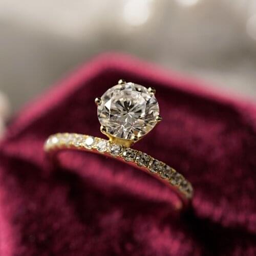 925 Sterling Silver White gold/gold plated Round Cut Created Moissanite Gemstone Wedding Party Rings For Women Fine Jewelry Gift