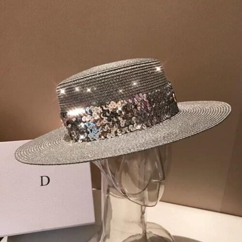 01904-shi 2019 summer Mixed Grass Knitting of Gold and Silver Yarn Sequins beach fashion fedoras cap men women leisure jazz hat