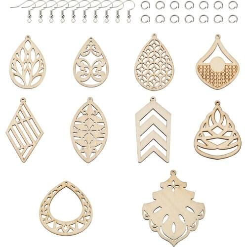 1 Set Mixed Shapes Wood Big Pendants Charms with Stainless Steel Jump Rings Brass Earring Hooks For DIY Earring Jewelry Making