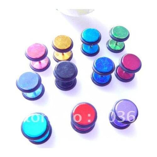 50pcs Free Shippment Stianless Steel Body jewelry-mix colors Ear Stud Fake Ear Plug look like 0g=8mm