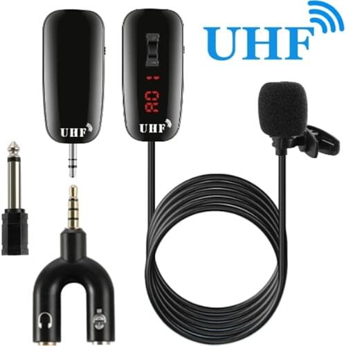 UHF Wireless Lavalier Microphone Mini Clip-on Lapel Microphone for iPhone Android Phone Recording Streaming Video Interview Mic