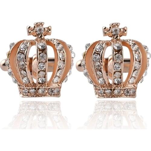 Shiny Rhinestones Imperial Crown Cufflinks for Women Men Wedding Party Jewelry Gifts Fashion Cuff Links Wholesale Dropshipping