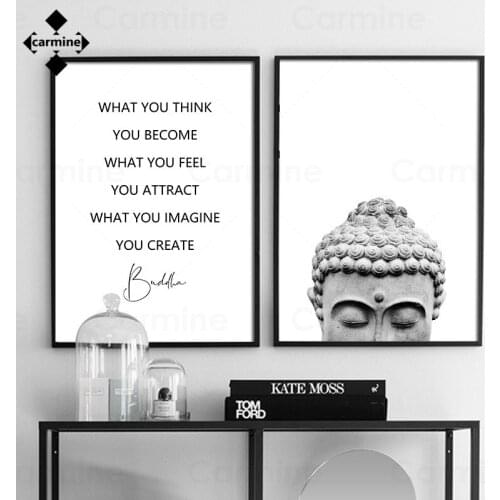 Buddha Modern Canvas Painting Buddhist Simple Letters Wall Art Picture Black and White Minimalist Poster and Print Decor Home