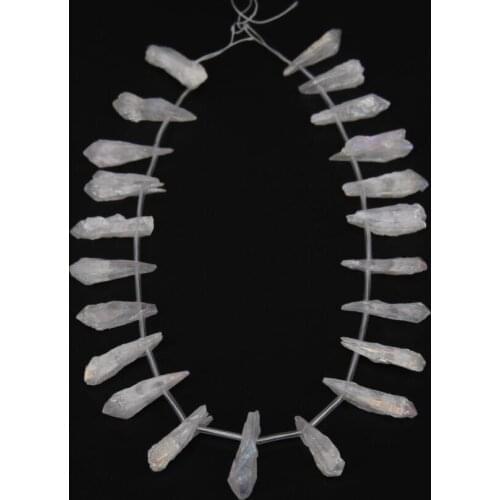 Full Strand Titanium White AB Crystal Point,Raw Rough Quartz Crystals Stick Beads Craft Pendants Bulk Jewelry Making