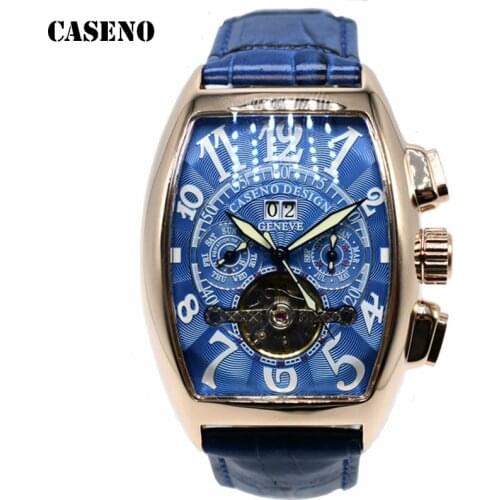 Automatic Mechanical Men Watch Fashion Skeleton Leather Wrist Watch Mens Top Brand Luxury Tourbillon Watch Classic Men CASENO