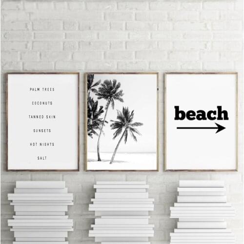 Black and White Poster Beach Landscape Tropical Tree Canvas Painting and Prints Wall Art Pictures Home Living Room Wall Decor