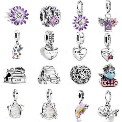 Colourful Rainbow Dangle Charm 100% Real 925 Sterling Silver Glitter Sakura Omamori & Fan Dangle Charm Fit Brand Bracelet