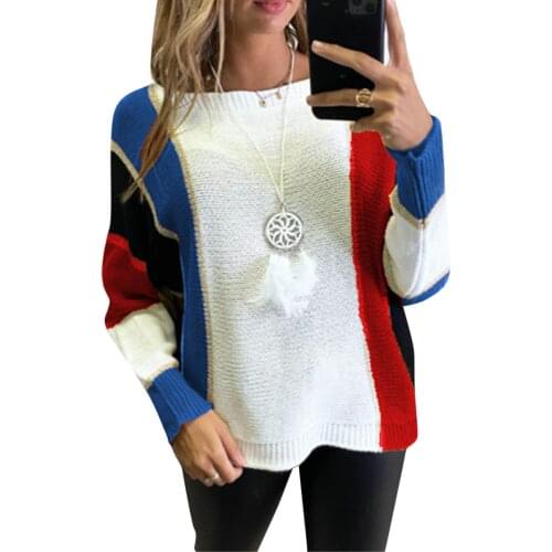 Elegant Patchwork Print Knitted Sweater Autumn Women O Neck Office Pullover Lady Casual Top New Winter Long Sleeve Slim Pullover