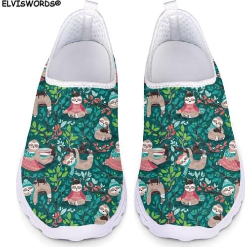 ELVISWORDS Lovely Sloth Printed Flats Womens Shoes Casual Air Mesh Spring Summer Shoes for Ladies Comfortable Soft Girl Loafers