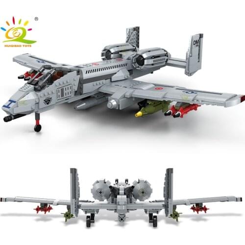 HUIQIBAO 1050PCS US A-10 Attack Warthog Airplane Building BlockS Military Army City Plane Model Bricks Children Toys For Boy