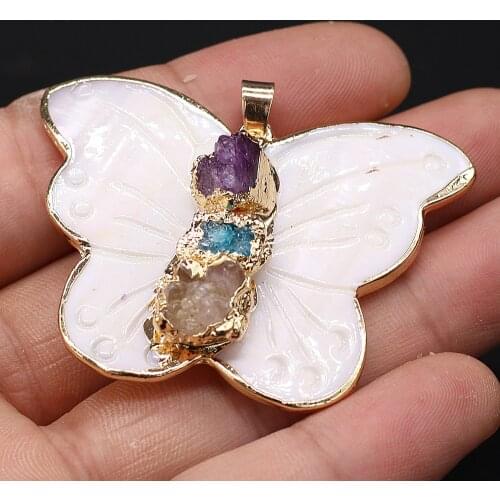 Graceful Butterfly Natural Stone Pendants Gold-plated Charm Druzy for Jewelry Making DIY Tribal Earring Necklace Accessories