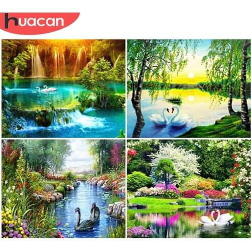 HUACAN Picture By Numbers Lake Acrylic Unique Gift Oil Painting By Numbers Scenery Kits Handpainted Home Decoration