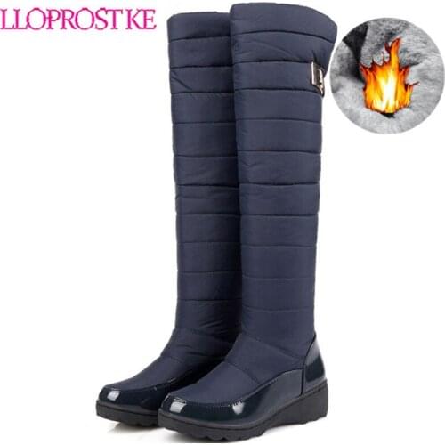 LLOPROST KE Fashion Women Winter Snow Boots Warm Fur Wedge High Heel Boots Sexy Tight High Long Shoes Woman Platforms High Boots