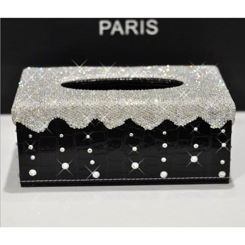 Fashion synthetic leather diamond painting tissue box with stone island﻿ car tissue holder container napkin holder PZJH056