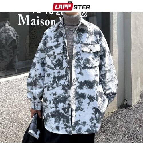 LAPPSTER Men Tie Dye Vintage Harajuku Varsity Jacket 2021 Mens Japanese Streetwear Casual Bomber Jacket Male Fashion Windbreaker