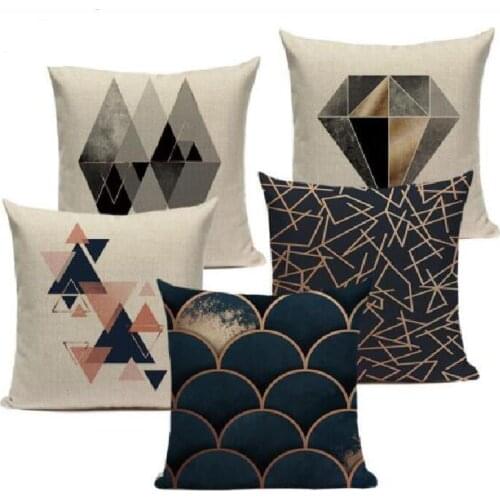 Geometric Black Blue Cushion Cove Textile Hill Gold Dero Throw Pillows Covers 45Cmx45Cm Square Sofa Bed 3D Throw Pillow Cover