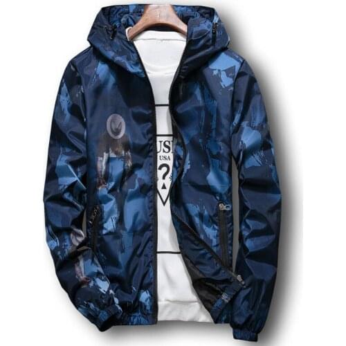 New Spring Autumn Men Thin Camouflage Jacket Male Fashion Sunscreen Student Thin Windbreaker Hooded Jacket Coat Large Size