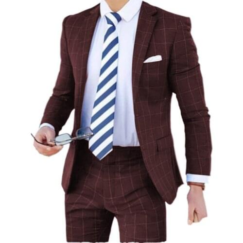 Latest Design Green Plaid Men Wedding Suits Fashion Check Suit 2 pieces Men Vintage Prom Banquet Vintage Tuxedo (Blazer+Pants)